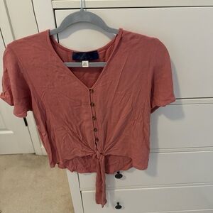 Women's Pink Button-Down Tie-Front Top